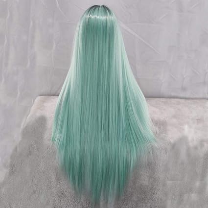 Pelucas De Cabello Largo Y Liso De Fibra Química Degradada De Color Negro Y Verde Para Mujer Una Caja De Pelucas De Color Verde Menta