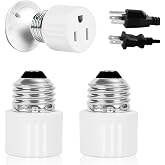 ENATECLITE 3-Prong Light Socket to Plug Adapter,E26/E27 Light Socket Outlet,2/3 Prong Outlet Socket Splitter Converter for Garage Porch White 2pack