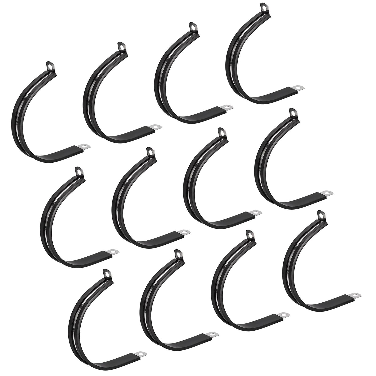 MACHSWON 12Pcs 2-3/8 Inch(60mm) Cable Clamp, Rubber Cushioned Insulated Clamp 304 Stainless Steel R Shape Bracket Metal Pipe Clamp Tube Holder for Wire Hose Tube