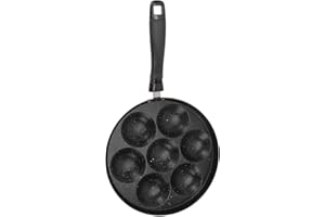 Haofy Cast Iron Aebleskiver Pan, 7 Holes, Nonstick Pancake and Omelette Maker with Heatproof Handle