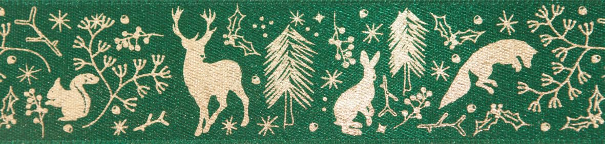 Berisfords Polyester Ribbon, Forest/Gold, 25mm x 20m