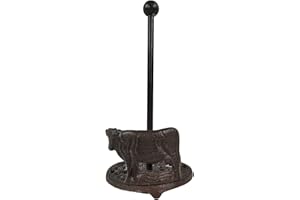 DELEON COLLECTIONS De Leon Collections Cast Iron Brown Rustic Western Farmhouse Country Dairy Cow Freestanding Weighted Paper Towel Holder