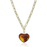 TONLUYAX Chunky Heart Chain Necklaces for Women Statement Brown Pendant Necklaces Brown Accessories Fashion Jewelry