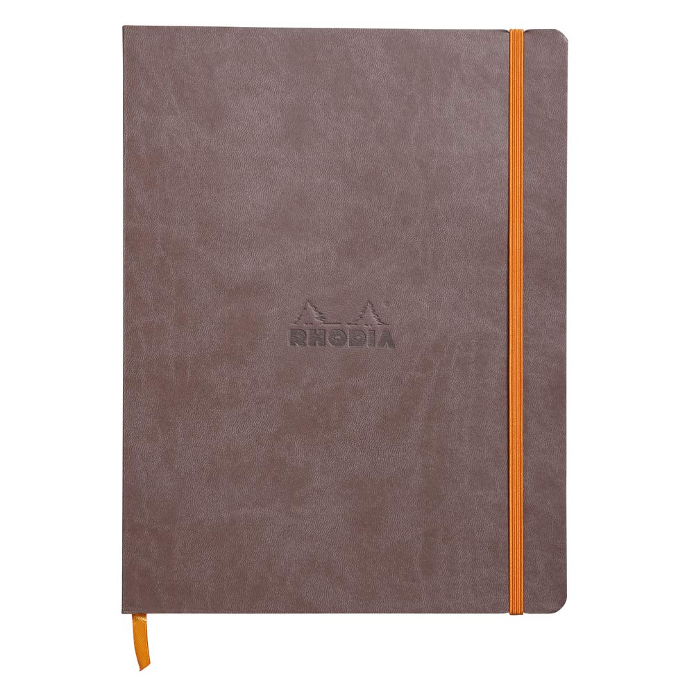 RHODIA 117503C - Chocolate Flexible Notebook - 19x25 cm - Lined - 160 pages - Ivory Clairefontaine Paper 90 g/m - Bookmark, Elastic Closure - Faux Leather Cover - Rhodiarama Collection