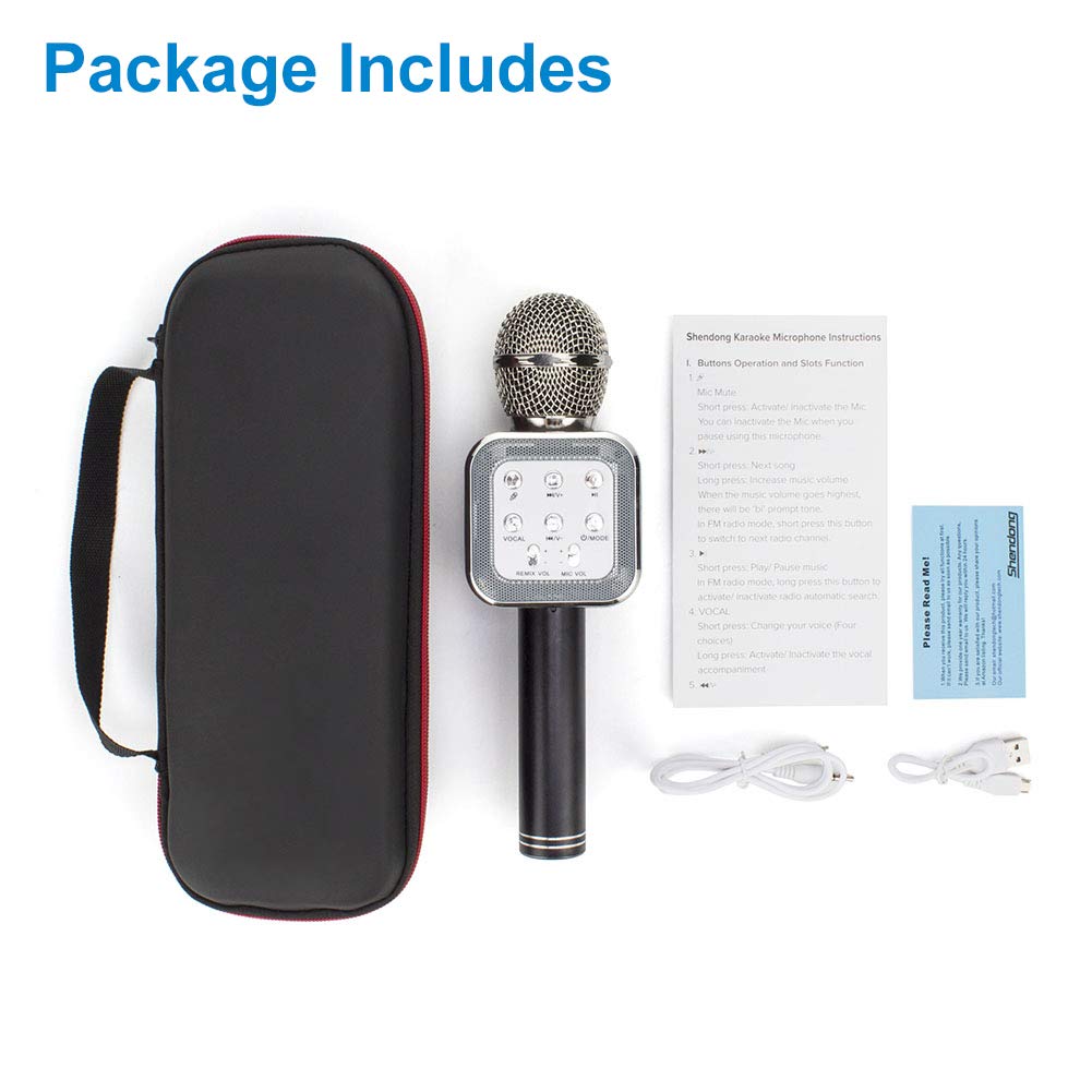 Shendong Pop Solo Wireless Bluetooth Karaoke Microphone with Built-in Speaker, Portable Handheld Karaoke Machine for Android Phone/iPhone/iPad/PC/ MP3/ MP4