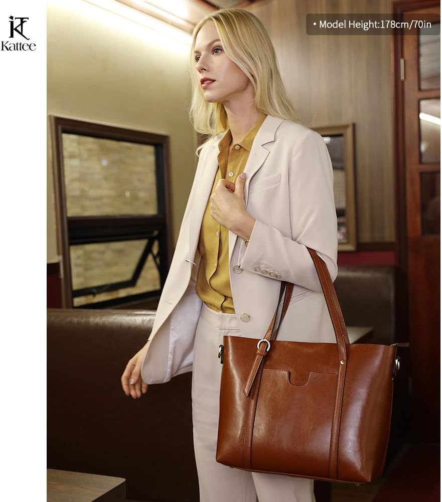 Kattee Women Genuine Leather Tote Crossbody Shoulder Bag Handbag Purse, Dark Brown - Image 4