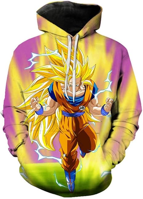 Felpa Con Cappuccio Goku Saiyan – Cosplay Anime Uomo – Stampa 3D Con Tasca Frontale – Tessuto Pile