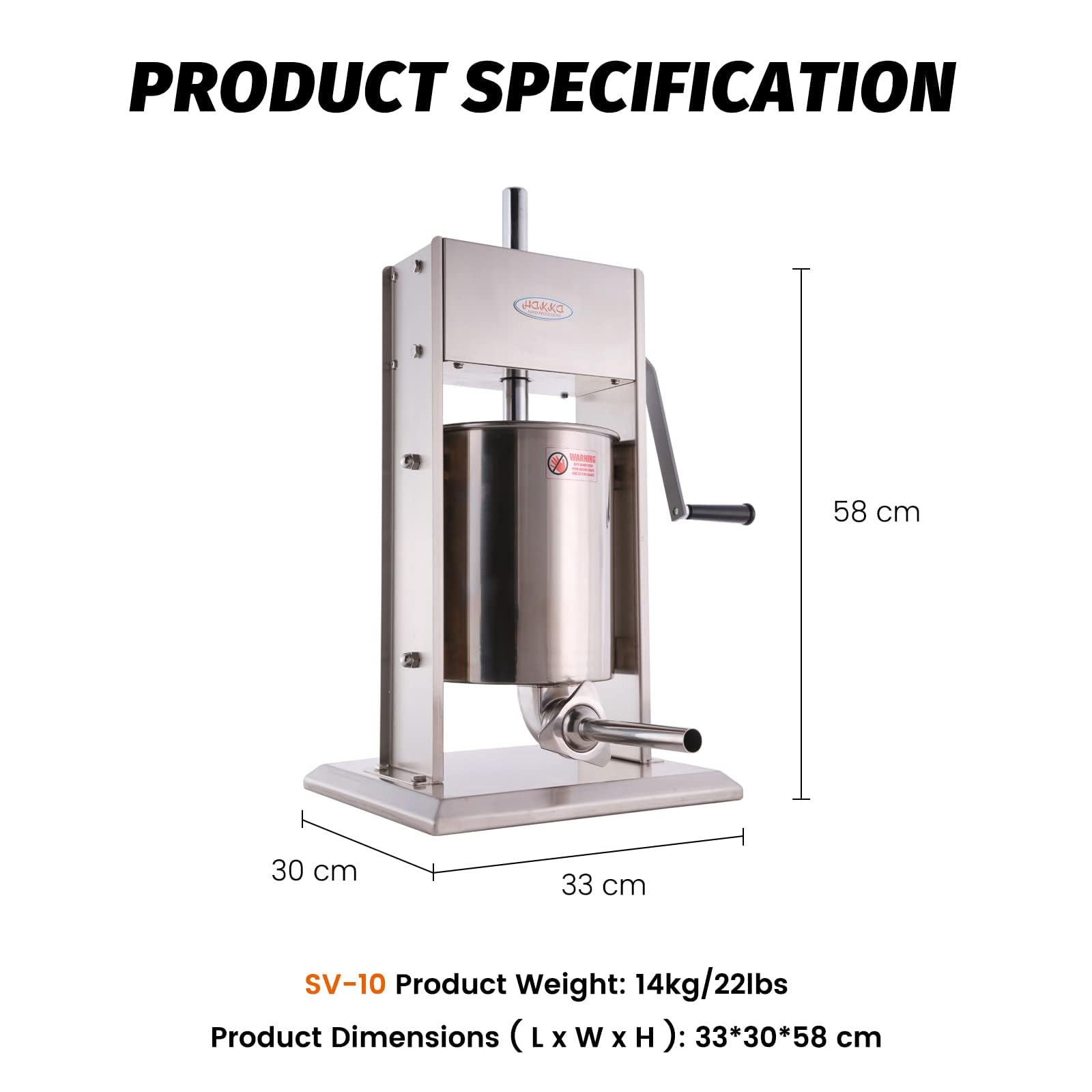 Hakka 15L/32LB Sausage Stuffer, Vertical Sausage Maker and Sausage Filler with 4 Sttuffing Tubes (15L)