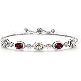 Gem Stone King 925 Sterling Silver Peach Morganite and Red Rhodolite Garnet Bracelet For Women | 3.75 Cttw | Gemstone October Birthstone | Oval 7X5MM | Fully Adjustable 9 Inch