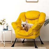 HollyHOME Velvet Armchair Yellow with Steel Frame 95x80x64cm view 3