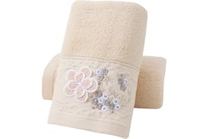 Pidada Hand Towels Set of 2 Embroidered Floral Pattern 100% Cotton Absorbent Soft Decorative Towel for Bathroom (Brown)