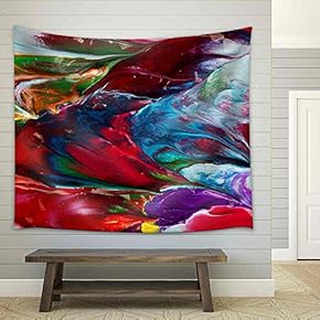 Picture, Abstract Painted Canvas as Multicolor Background - Fabric Wall Tapestry Home Decor - 51x60 inches