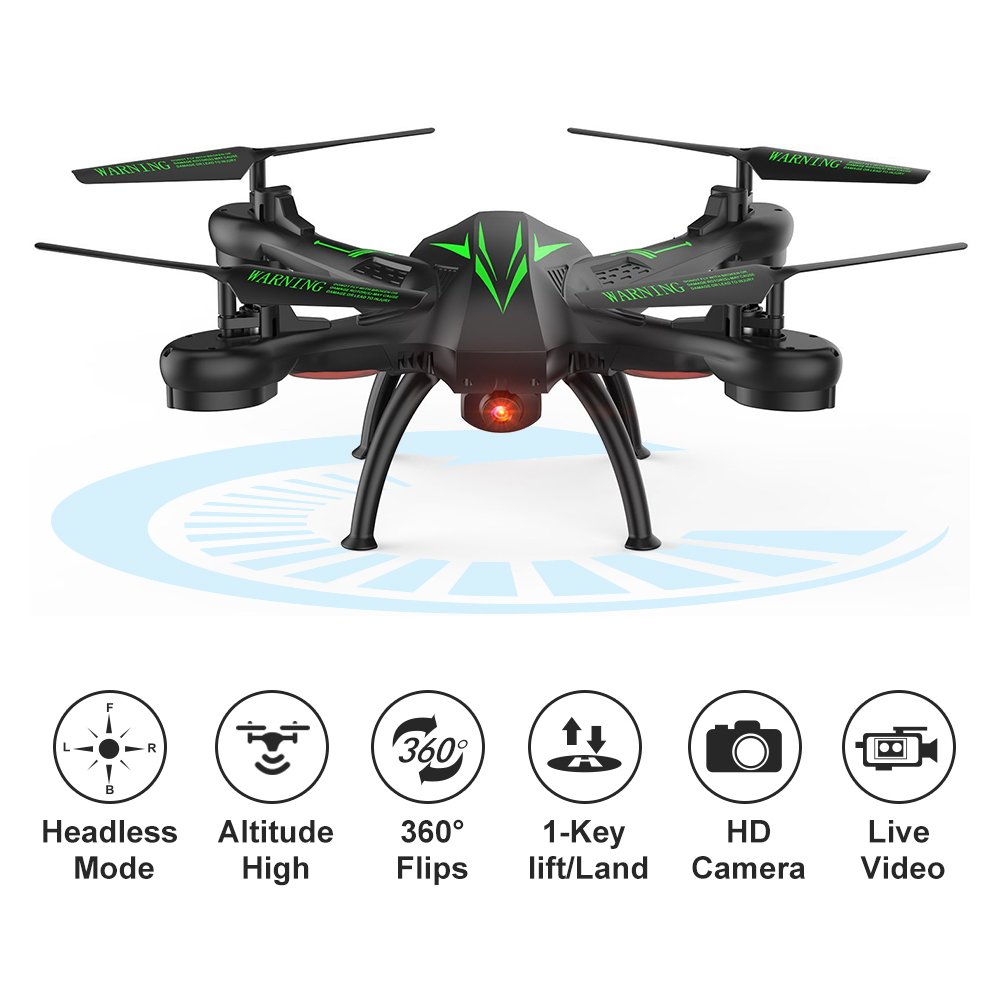 Beebeerun WiFi FPV Quadcopter Drone with Camera Live Video 2.4GHz Headless Mode Altitude Hold One-Key Function VR Headset-Compatible Gravity Induction Damage Resistance (Black Drones with Camera)
