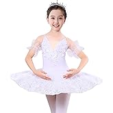 ORIDOOR Girl's Camisole Skirted Leotard Ballet Lace Sequin Tutu Swan Costumes Competition Skirt Dress