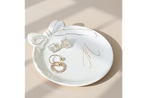 COLLECTIVE HOME - Personalized Initial Ceramic Jewelry Tray with Bow, Christmas Gift Ideas for Women, Small Gift for Girlfriend Wife, Ring Holder, Earrings Dish, Birthday Gift for Her (M)