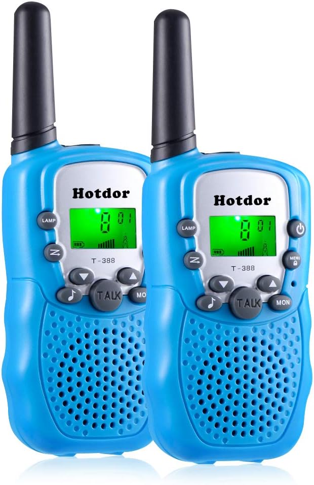 Hotdor Toys for 3-12 Year Old Boys, Kids Walkie Talkies 22 Channels 2 Way Radio 3 Miles Range Gifts for 4-14 Year Old Boys Girls Outdoor Adventures Hiking Camping (Blue, 2 Pack)