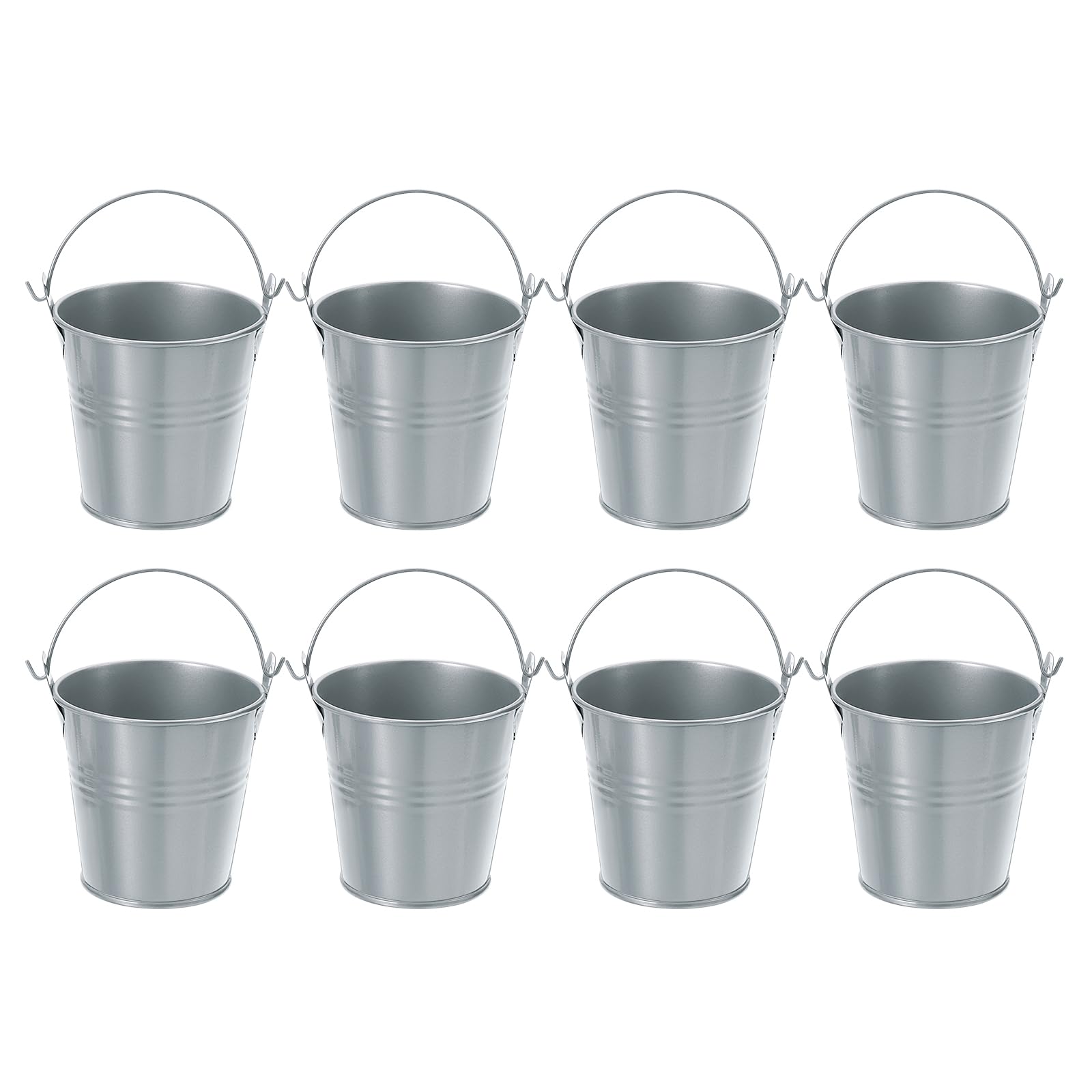 PATIKIL 3"x3" Small Metal Buckets with Handle, 8 Pcs Mini Galvanized Bucket Colorful Easter Buckets for Crafts Party Favors Decoration, Silver Tone