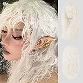 Amnenl White Long Wigs with Bangs for Women Curly Wavy Wigs Synthetic Soft Hair Cosplay Halloween Costume Wig