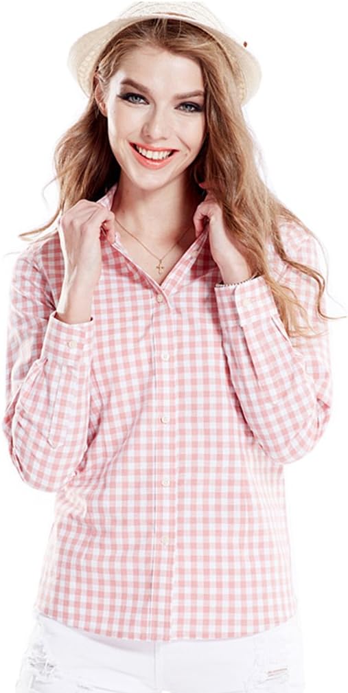 Tortor 1Bacha Women's Gingham Long Sleeve Button Down Plaid Shirt