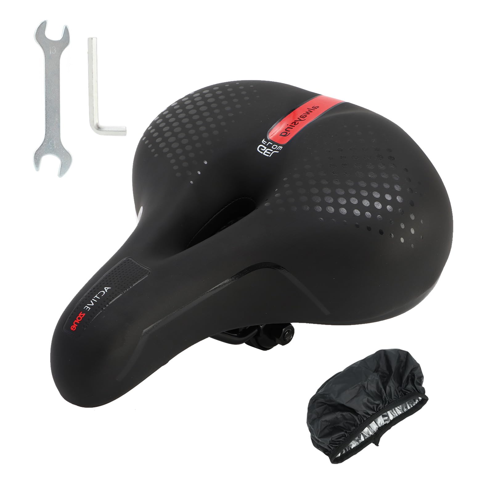 BWBIKE Large Comfortable City Bike Seat Wide Saddle Shock Absorbing Memory Foam Padded Exercise Bicycle Seat Waterproof Leather Cover Universal Soft Replacement Cycling Cushion, Red