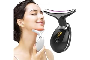 ATLODAS Wavy Chic Beauty Facial Massager, 3 Color LED Face Skin Rejuvenation for Face & Neck Beauty Device, 3 in 1 Face Massager, Microglow Handset for Skin Care, Neck Device Glossy (Black)