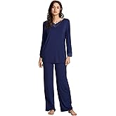 WiWi Bamboo Viscose Pajamas Sets for Women Lace Trim Long Sleeve Sleepwear Lounge Sets Plus Size Pjs with pockets S-4X