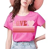 Womens Valentines Love Shirt Novelty Love Heart Shirts Funny Stripes Graphic Tees Casual Short Sleeve Valetine Tops