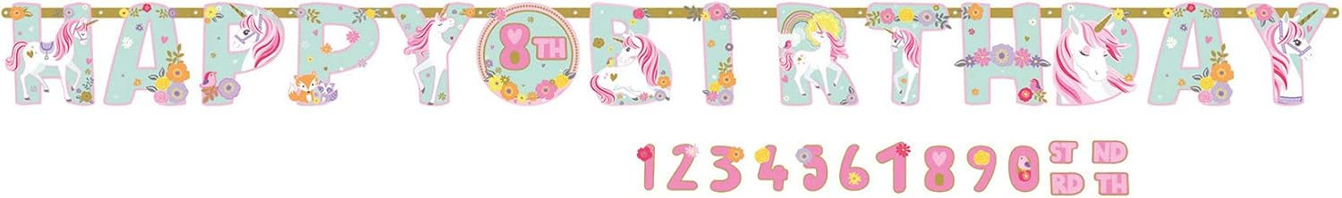 Amscan 120340 - Magical Unicorn Kids Birthday Party Add-an-Age Letter Banner Decoration - 3.2m, Pink, Jumbo - Image 3