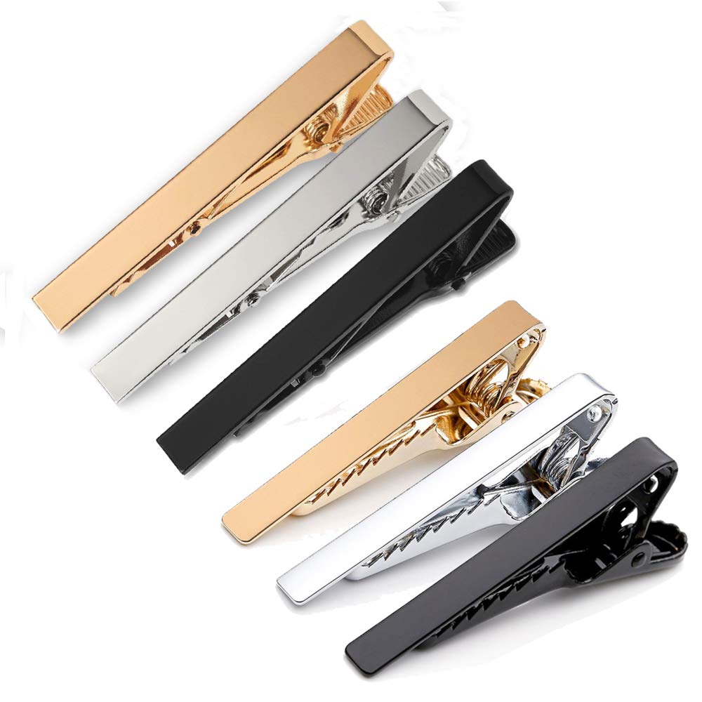 6 Pcs Tie Clip, Men's Thin Tie Clip Set, Copper Skinny Tie Pins, For Valentine's Day, Christmas, Anniversary, Party, Meeting, Dating, Wedding, Everyday Wear (Gold, Silver, Black)