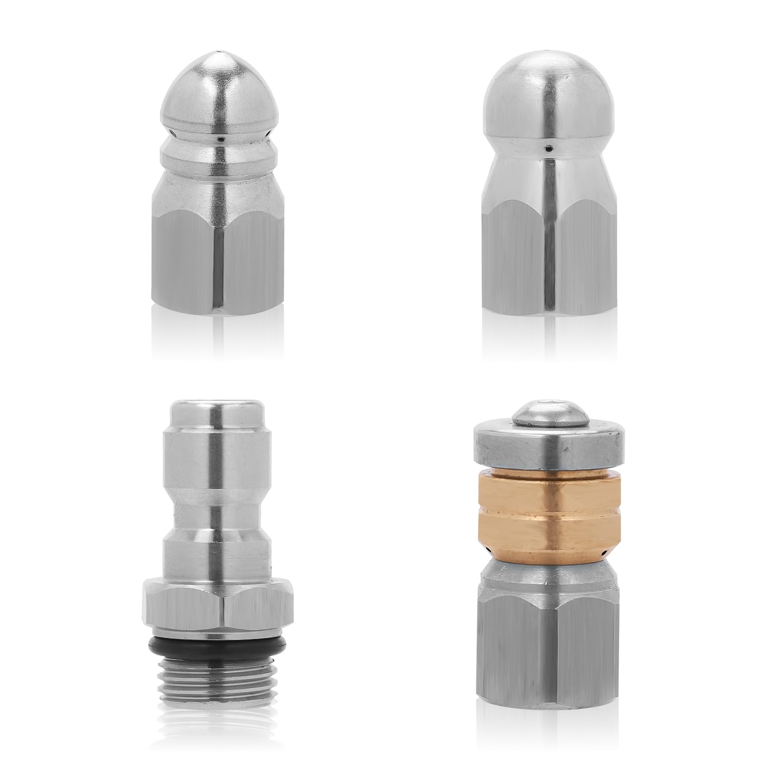 3pcs Sewer Jetter Nozzle for Pressure Washer, Stainless Steel Drain Cleaning Nozzle for Drain Jetting Hose Rotating Button Nose with 1/4in Quick Connector, 5000 PSI