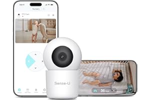 Sense-U AI 2.5K PTZ Baby Camera Monitor with Sensor-Free Sleep Breathing Movement Detection, Smart Security Indoor Video Camera with Background Audio, Cry Detection, No Monthly Fee, for Peace of Mind