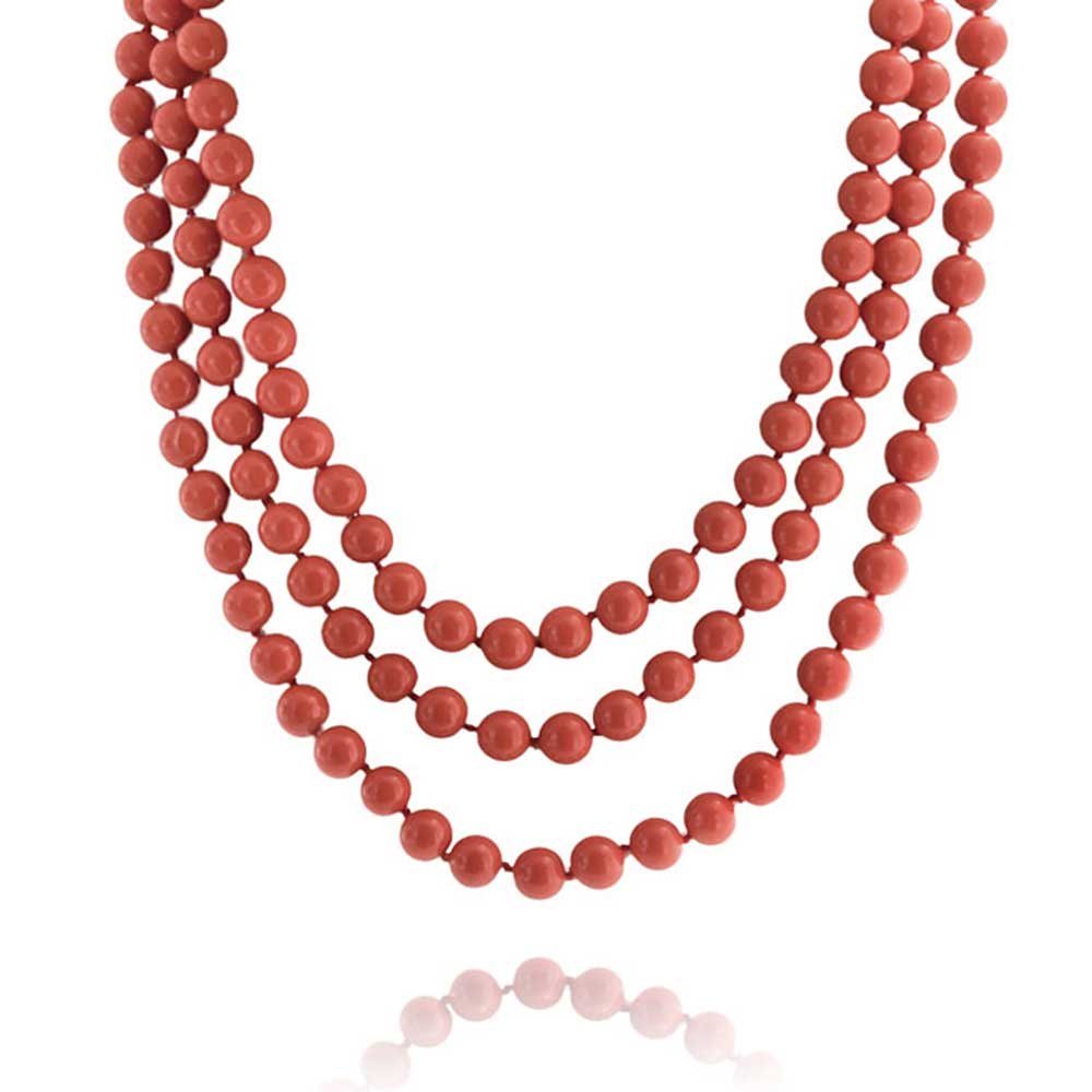 Bling Jewelry Classic Western Style Hand Knotted 10MM Round Ball Bead Endless 70 Inch Long Strand Double Triple Wrap Layer Orange Red Coral Necklace For Women