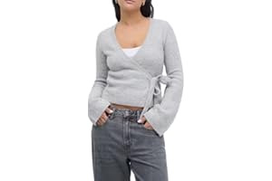 Mxiqqpltky Wrap Knit Tops for Women Y2k Lightweight Sweater Top Long Sleeve V Neck Side Tie Fitted Cropped Sweaters