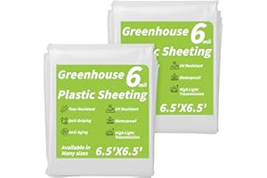 UZLU 2 PCS Greenhouse Plastic Sheeting 6 Mil, 6.5 x 6.5FT Transparent UV Resistant Polyethylene Film, Tear-Resistant Green House Hoop Cover for Gardening Farming Nursery, Henhouse, Anti-Drip & Weatherproof