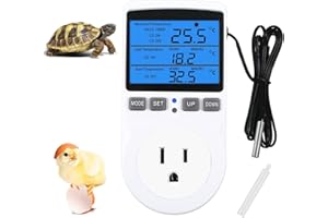 XIEHUZA Backlit Digital Temperature Controller, LCD Screen Heating Cooling Thermostat Outlet Socket with Sensor Timer Regulator for Reptile Incubator Greenhouse Brewing Refrigerator, 120V, 15A, ℉/℃