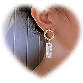 Crymystal Crystal Square Drop Earrings Hollow Circle Earrings Long Square Dangle Earrings Boho Circle Stud Earrings Gold Geometric Earrings Jewelry for Women and Teen Gifts