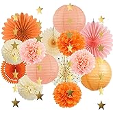 Beige Orange Peach Fall Party Decorations Boho Orange Peach Birthday Decorations Paper Fans Lanterns Peach and Cream Party Decorations for Autumn Baby Shower Bridal Shower Wedding Engagement Party