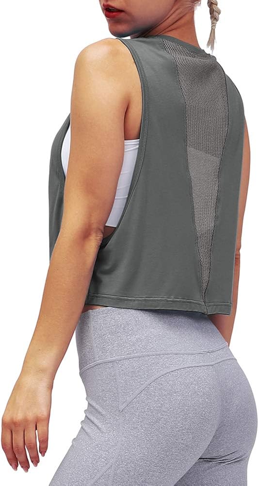 Mippo Cropped Workout Tops for Women Mesh Back Womens Workout Tops Muscle Tank at  Women’s Clothing store