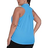 MoFiz Women's Plus Size Golf Polo Shirt Sleeveless Racerback Tennis Tank Tops V-Neck Collared Loose Fit Athletic T-Shirt