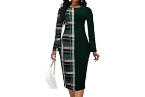 OXGMOKY Women's Dress Church Dresses Work Business Bodycon Split Sleeve Round Neck Floral Pencil Dresses