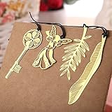 Mziart Set of 4 Fashion Metal Bookmarks with Leather String, Gold Plated, Great Gifts