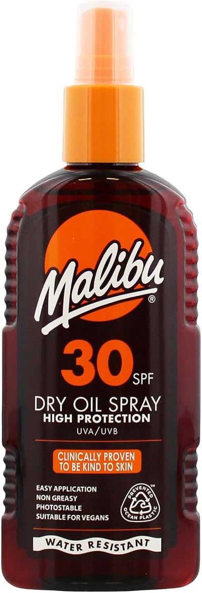 Malibu Sun SPF 30 Dry Oil Spray 200ml Tan Enhancing Moisturising Water Resistant
