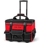 XtremepowerUS Rolling Tool Bag Wheels, 18-Inch Heavy Duty Tool Bag Organizer, Retractable Telescoping Handle, Durable Multi-Pocket Tool Tote Construction, Electrical, Plumbing, HVAC &amp; Mechanic Tools
