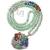 Top Plaza 7 Chakra Healing Crystal Natural Round Gemstone Pendant Necklace Life Tree Copper Wire Wrapped Beads Necklaces Reiki Jewelry for Women