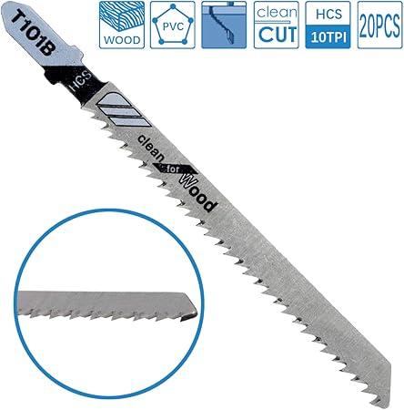 Tarose 20 Piece T101b 4 Inch 10 Tpi Assorted T Shank Jig Saw