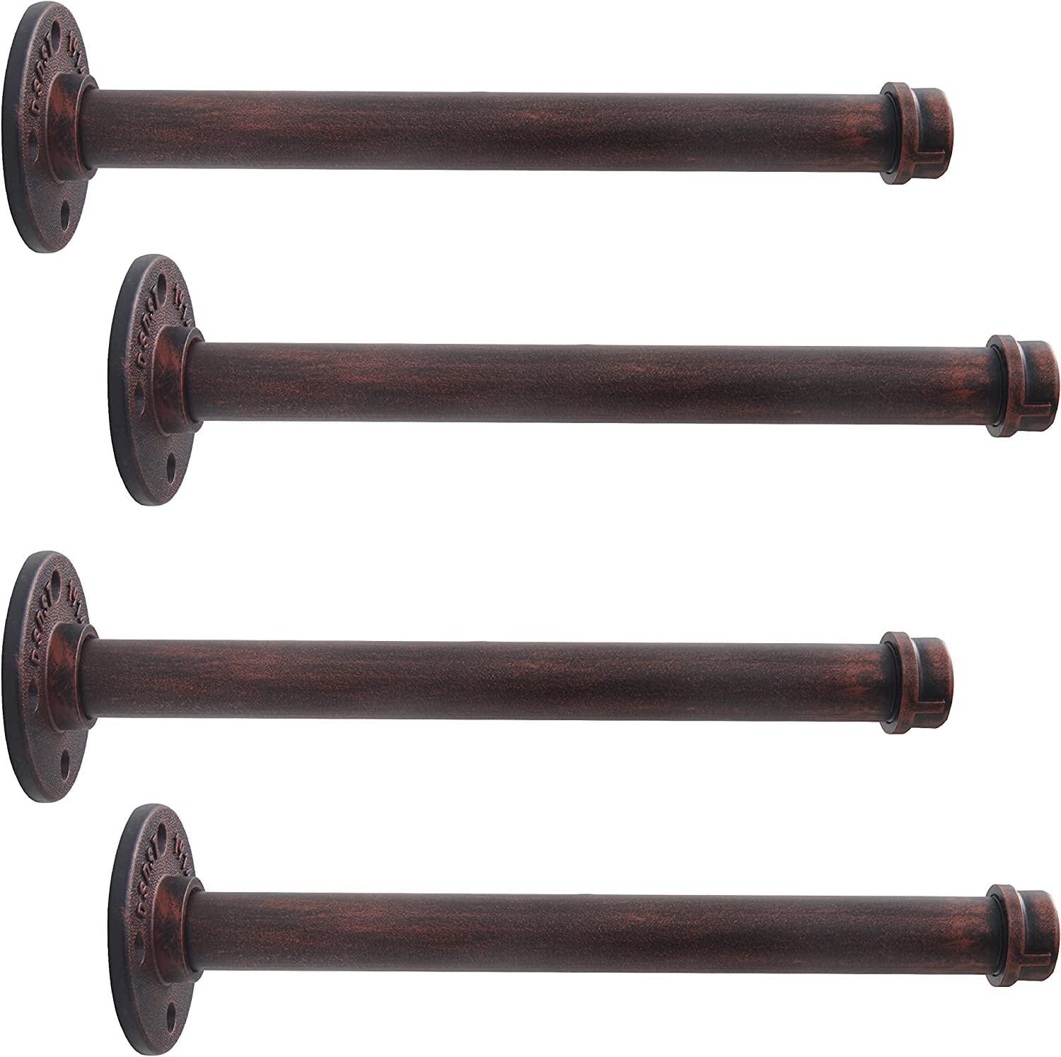 LINKPIPES Shelf Bracket, 4 Pack Floating Shelf Bracket Rustic Wall Mounted, Industrial Pipe Shelving Heavy Duty Support Hardware for Wood (12",Bronze)