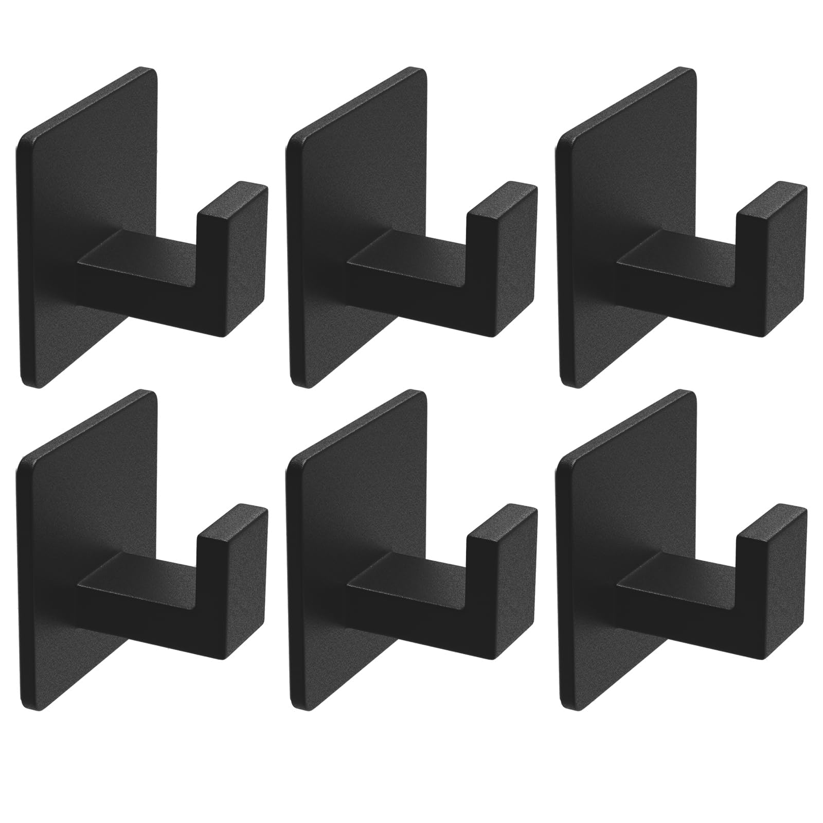 Photo 1 of VAEHOLD 6 Pack Adhesive Towel Hooks, Heavy Duty Wall Hooks Aluminum Black Hooks for Hanging Coat, Hat, Towel, Robe, Clothes, Shower Hook for Door, Office, Kitchen, Bathroom (Black)