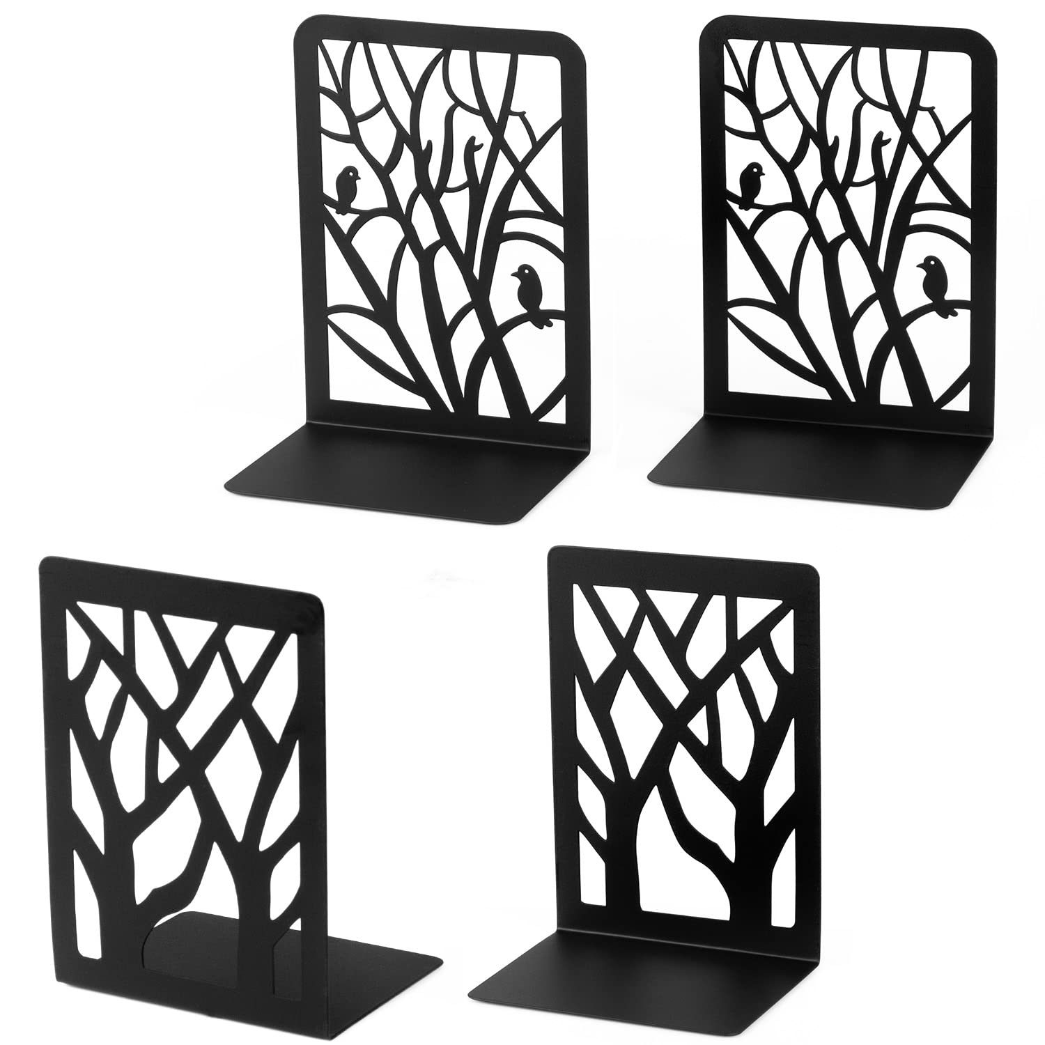 Book Ends, 2 Pairs Bookends Heavy Duty, KIKIGOAL Decorative Metal Book End Holder for Shelves, Anti Slip Book Stopper for for Home Office Library School