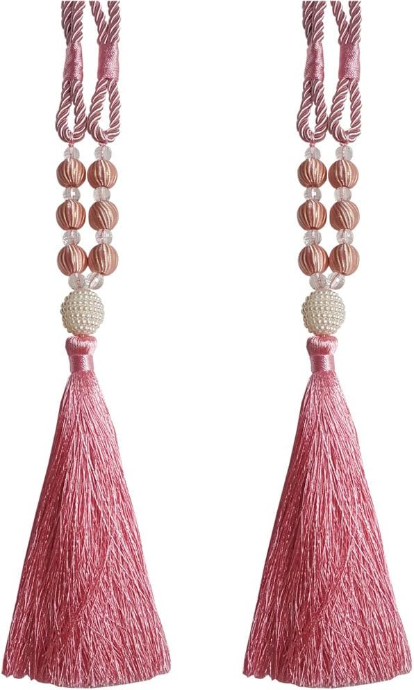 EleCharm 1 Pair European Tassel Pearl Ball Curtain Rope Tie Cord Tiebacks (Pink)