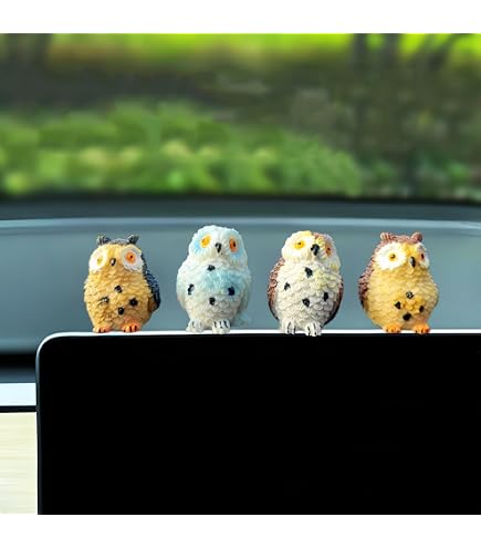 6-Piece Cute Owl Car Dashboard Decor Set – Resin Ornaments For Rearview Mirror & Interior Decor – Funny Gift For Women - View #2
